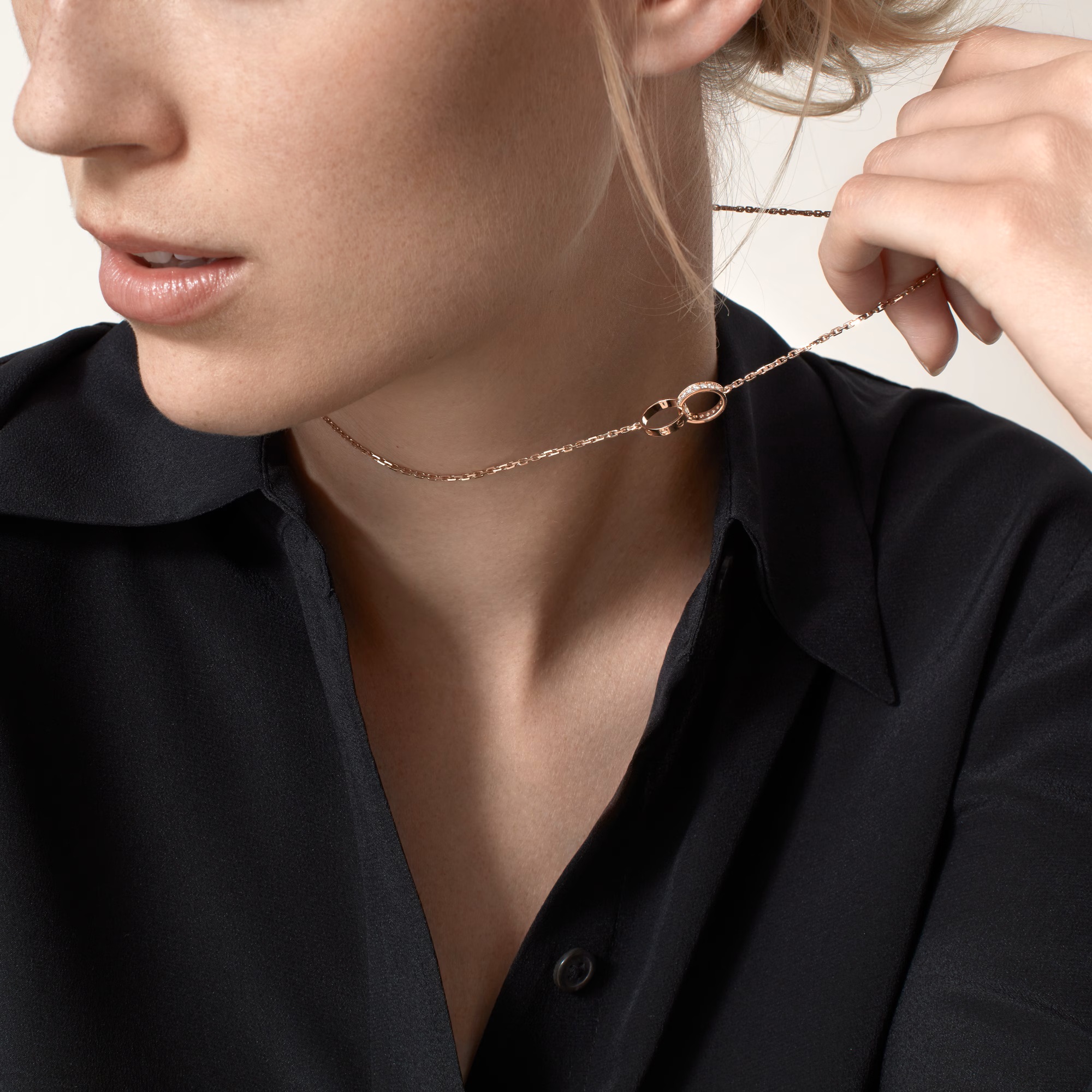 Necklace styled on a model